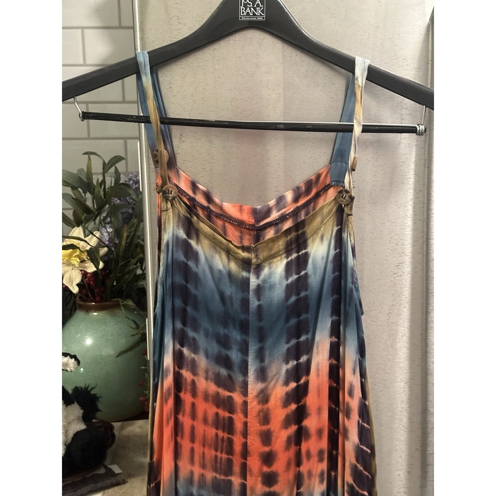 Rainbow Striped Rayon Romper L/XL Pockets Adj Straps Festival Y2K - Picture 11 of 16
